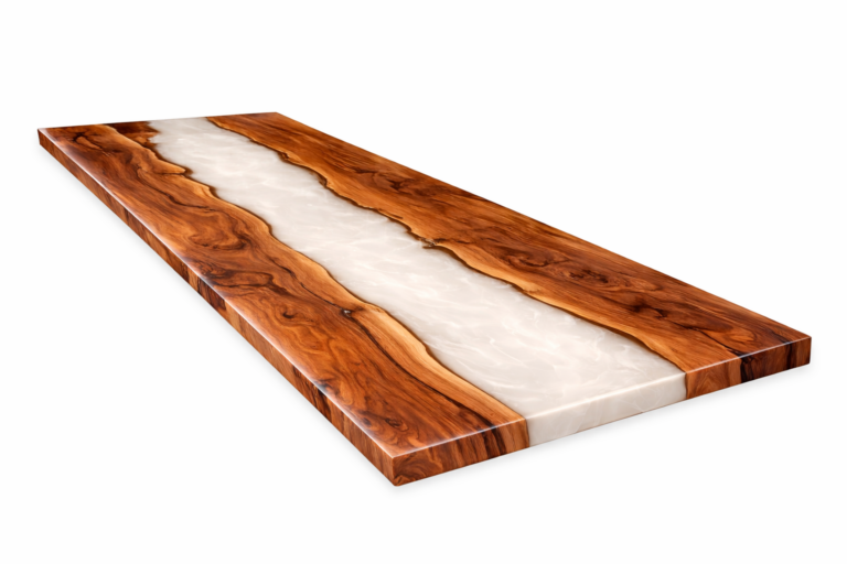 Bespoke solid wood and epoxy resin tabletop made to order in the atelier
