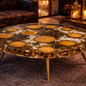 Warm Forest – Custom Wood, Moss & Resin Coffee Table